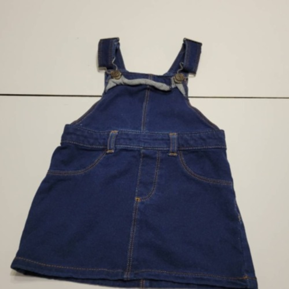 Okie Dokie Baby Girls Denim Dress Blue Square Neck Button Stretch 18 M